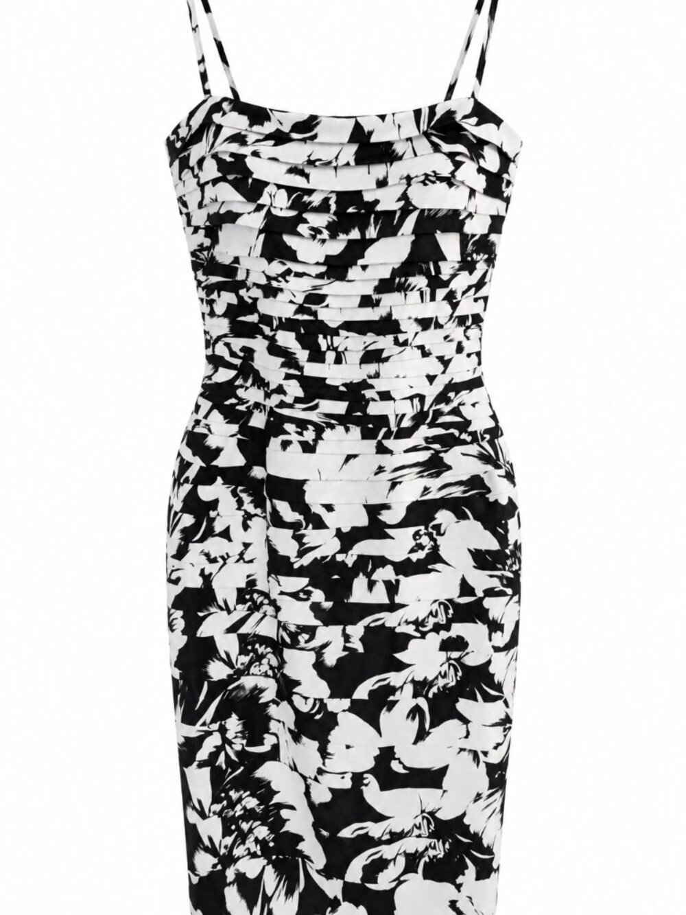 White House Black Market WHBM Floral Ruffle Dress Black White Size 8
